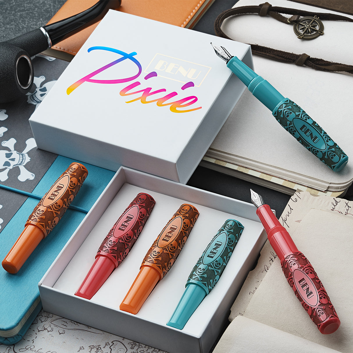 Benu Pixie Fountain Pen - Jolly Roger Vintage - Set of 3 Fountain Pens