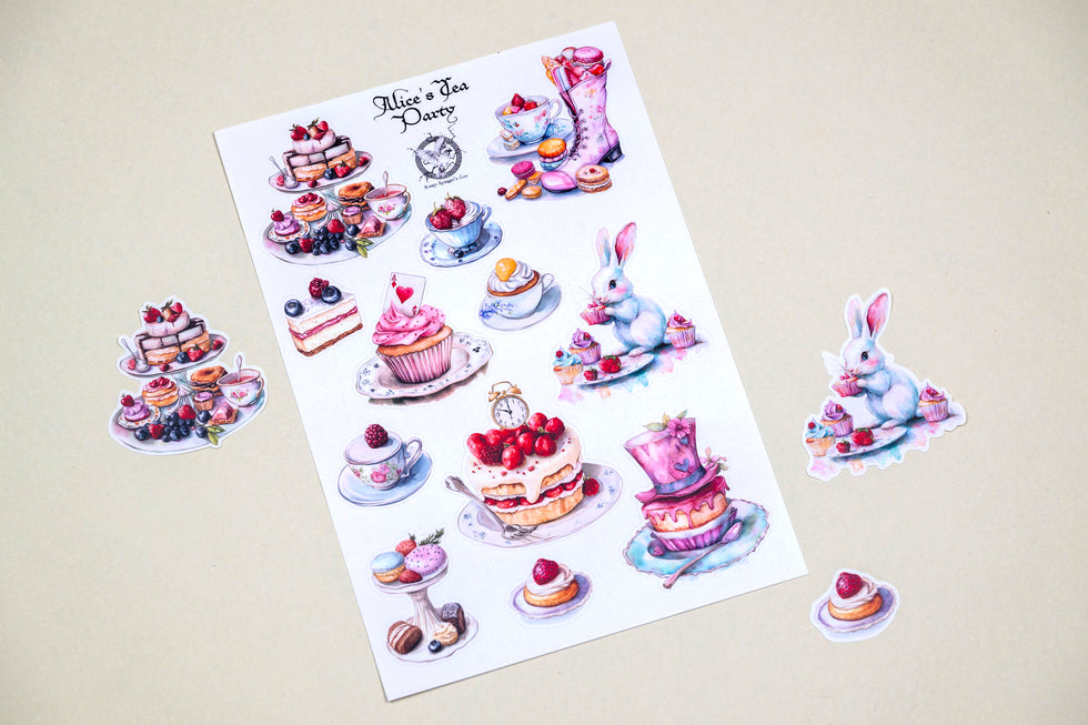 CoraCreaCrafts Sticker Sheet - Alice's Tea Party