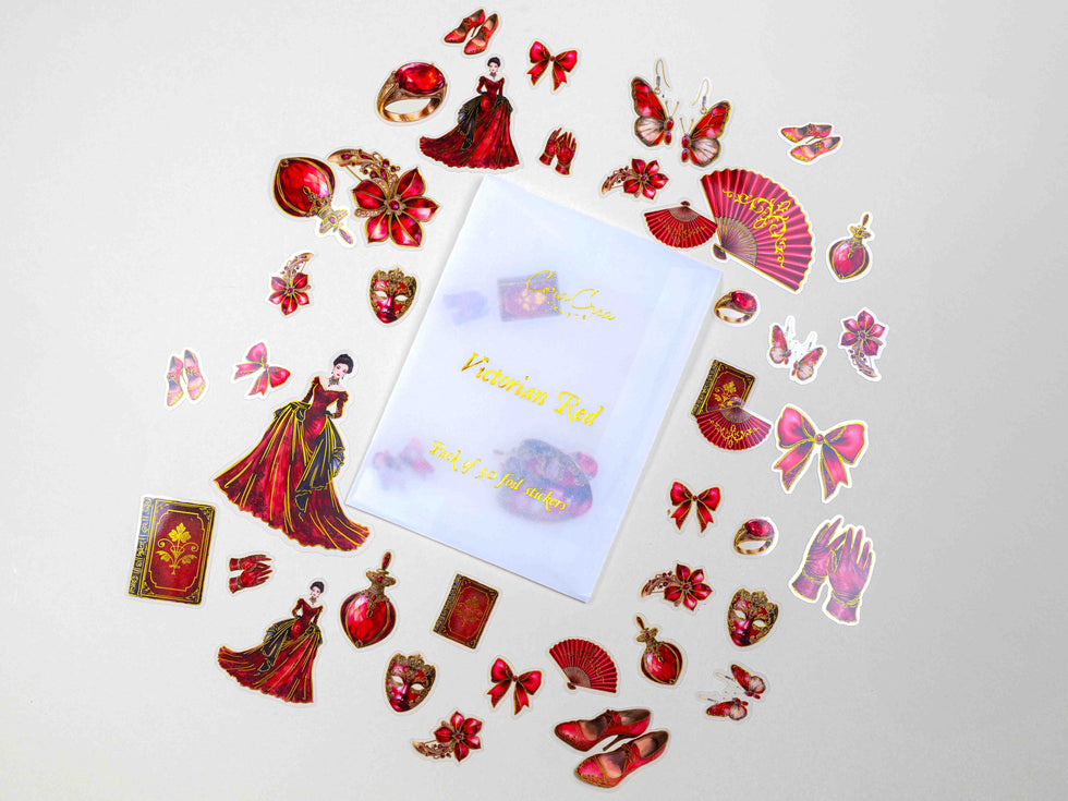 CoraCreaCrafts Foil Sticker Pack - Victorian Red