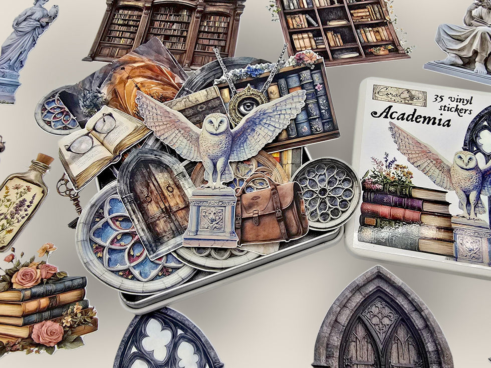 CoraCreaCrafts Academia Sticker Tin Box
