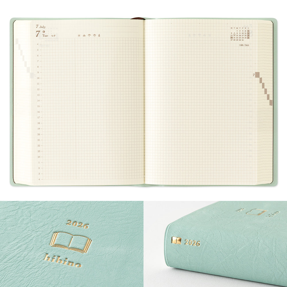 Midori Diary Hibino  - A6 Size - Blue-Green