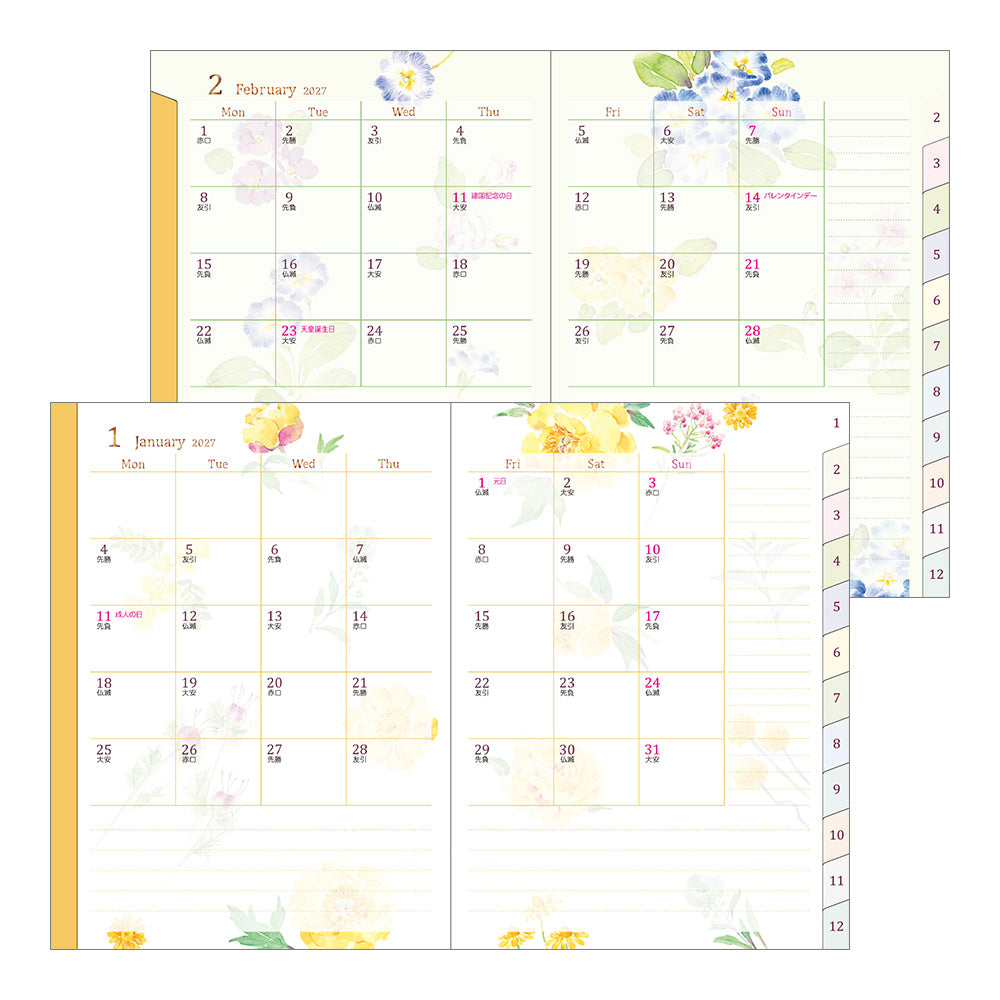Midori A6 Pocket Diary - Country Time Flower