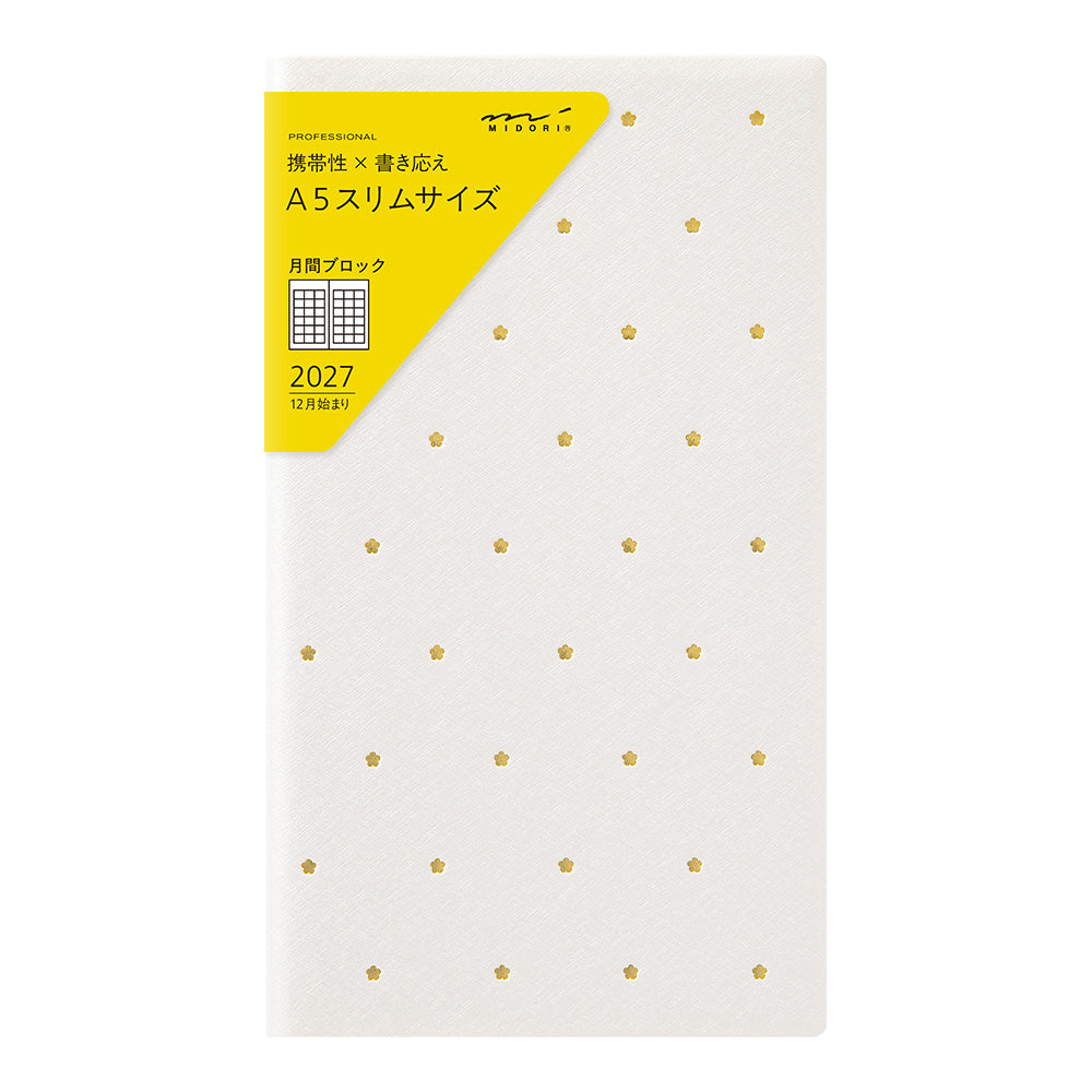 Midori Professional Diary A5 Slim Monthly Block - Flower
