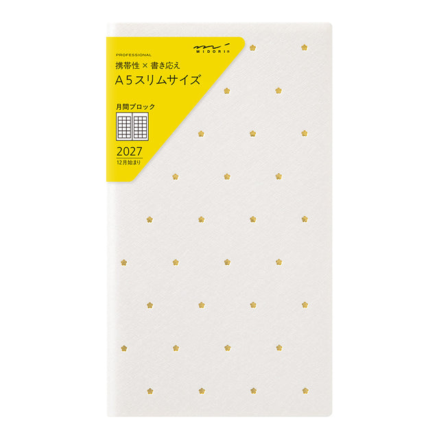 Midori Professional Diary A5 Slim Monthly Block - Flower