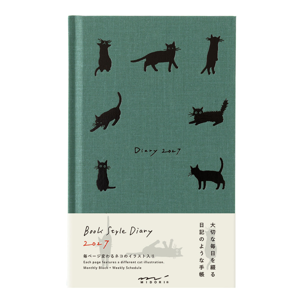 Midori B6 Book Style Diary - Cat Green