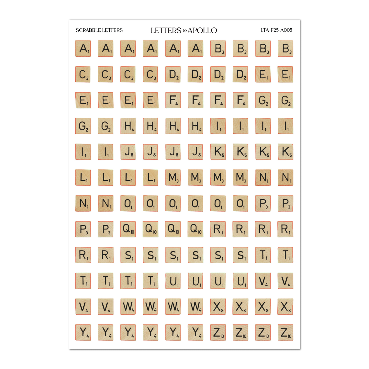 25 Letters Letters to Apollo - Scrabble Letters Sticker Sheet – Atlas Stationers