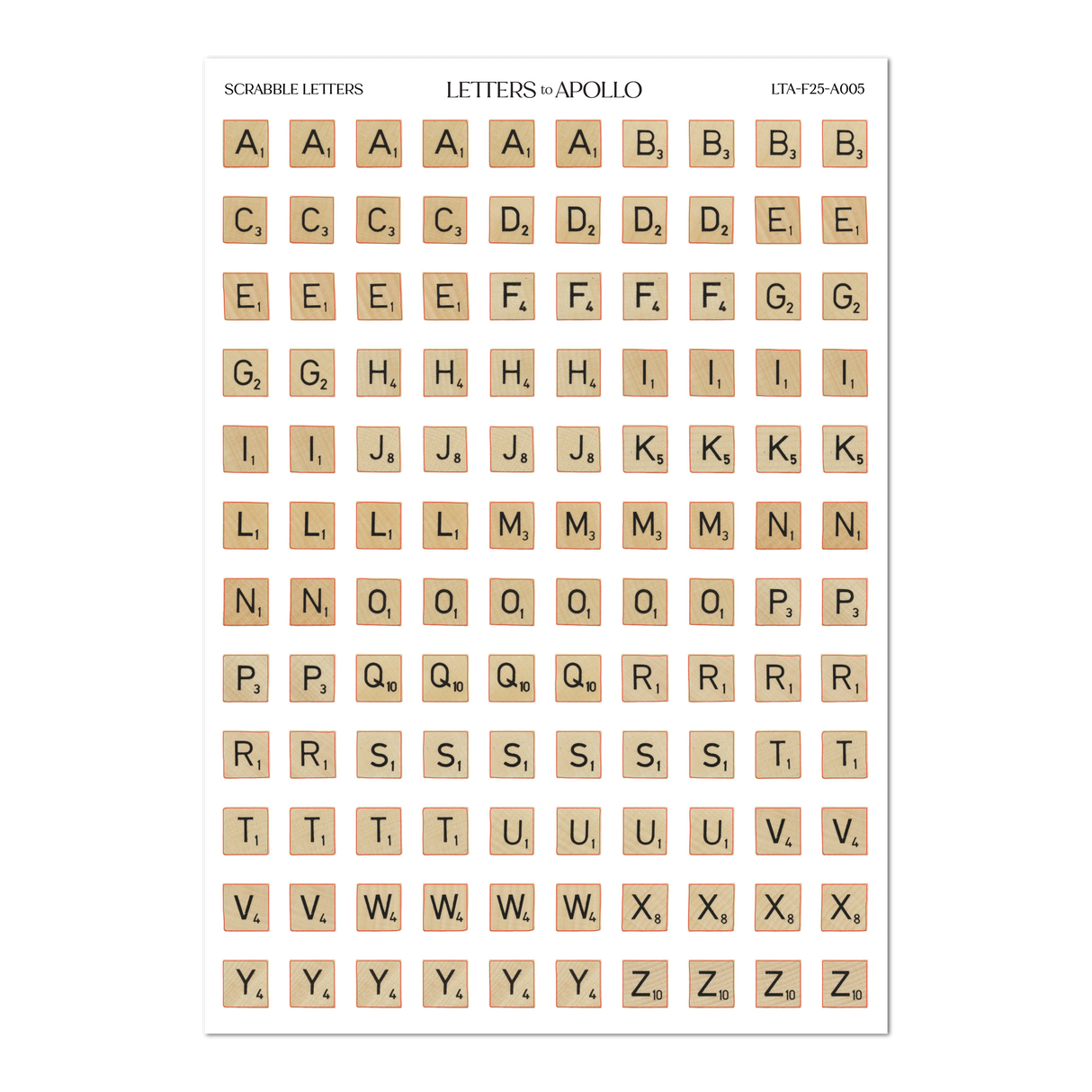 Letters to Apollo - Scrabble Letters Sticker Sheet