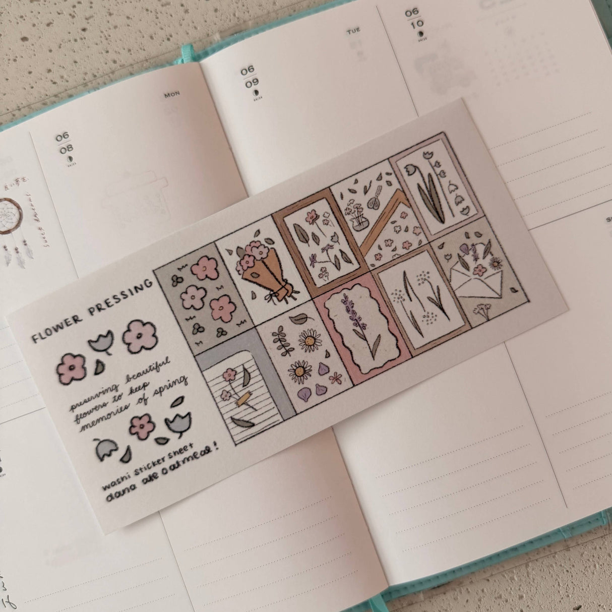 dana ate oatmeal! Flower Pressing Washi Sticker Sheet