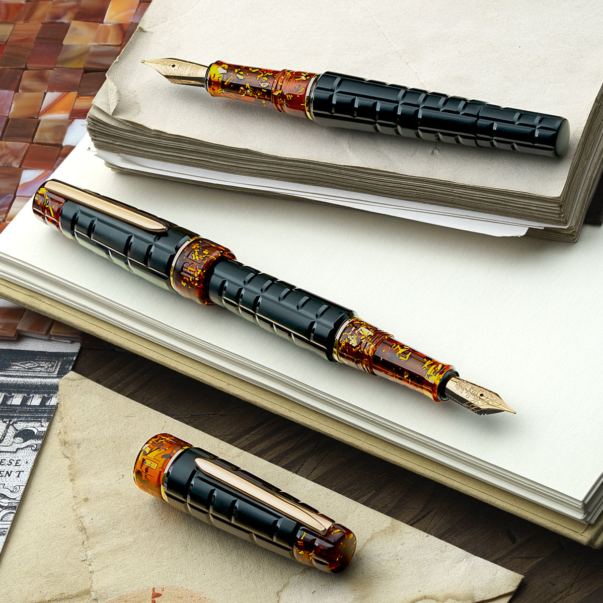 Benu Tessera Fountain Pen - Black Amber