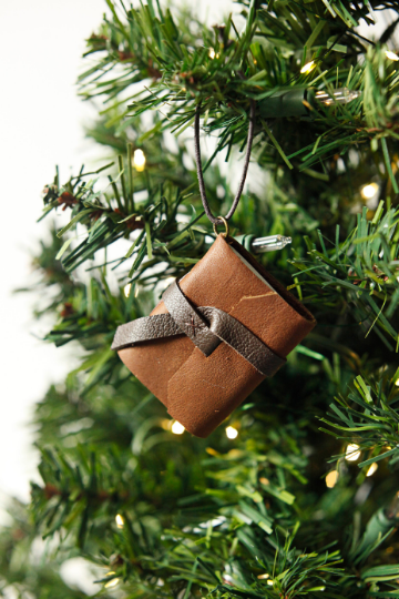Mini Leather Journal Christmas Tree Ornament: Bright White