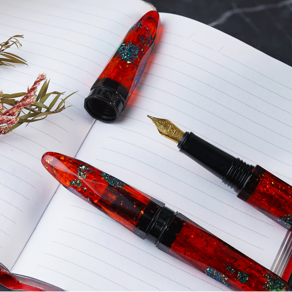 Benu Briolette Fountain Pen - Ruby Forest