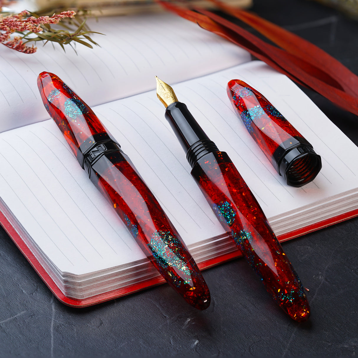 Benu Briolette Fountain Pen - Ruby Forest