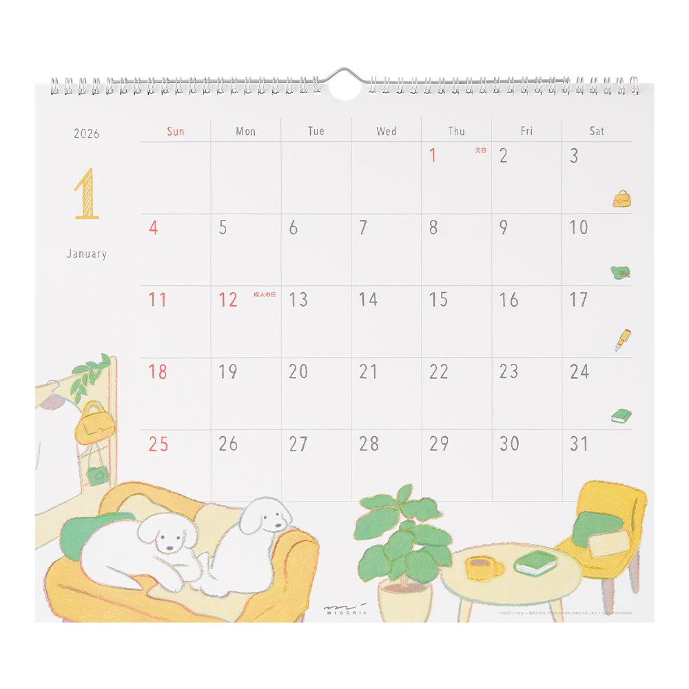Midori Wall-Hanging Calendar - L - Dog