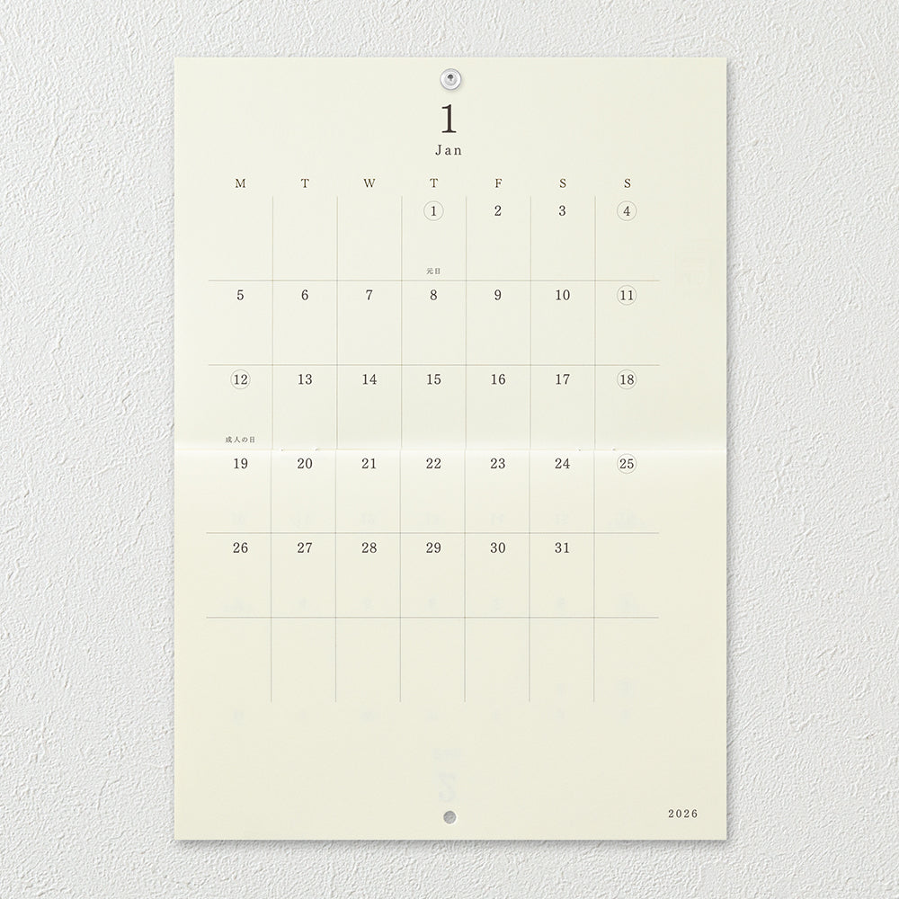 Midori MD Calendar Folded Wall-Hanging 2026 - A4