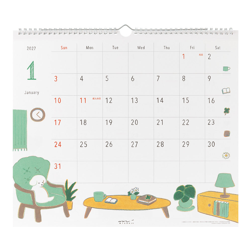Midori Wall Calendar L - Dog