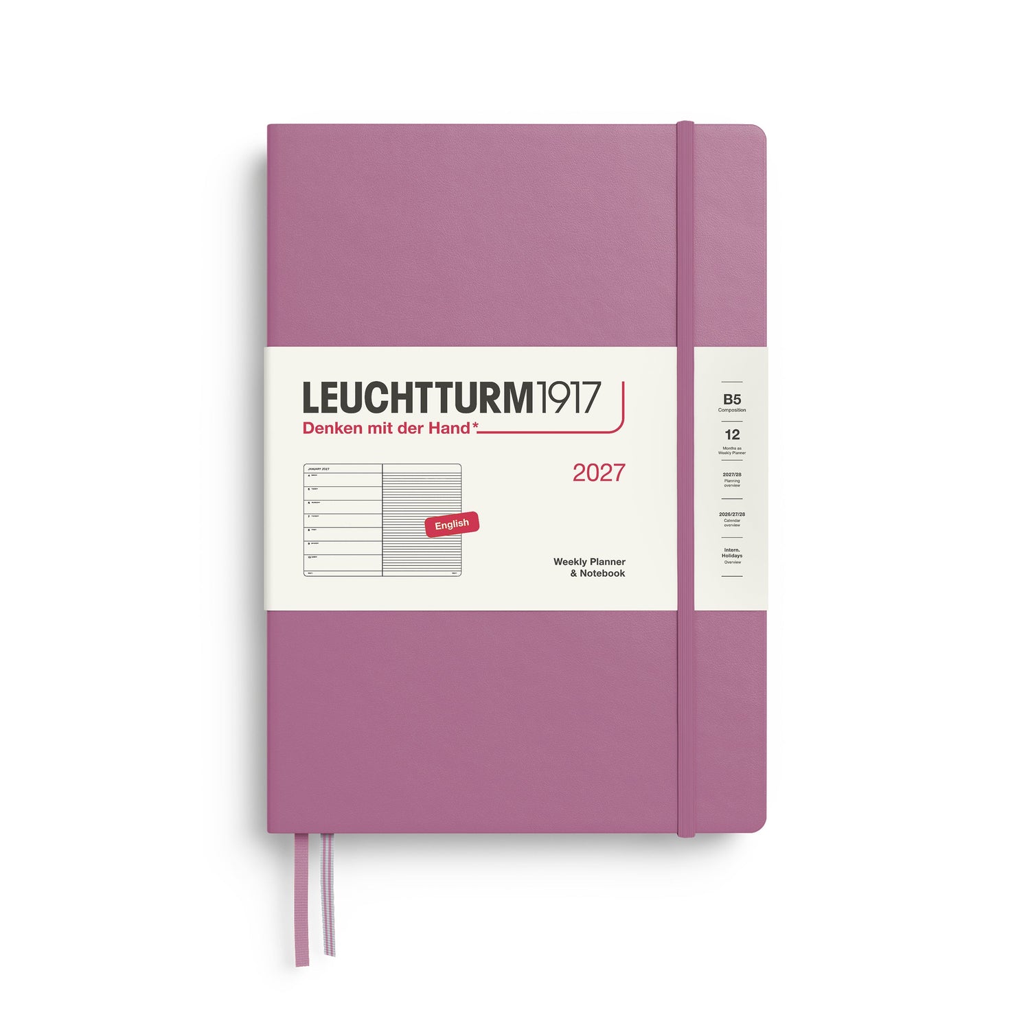 Weekly Planner & Notebook 2027, 12 Months, Ruled, English – Composition (B5) Hardcover Dusty Rose
