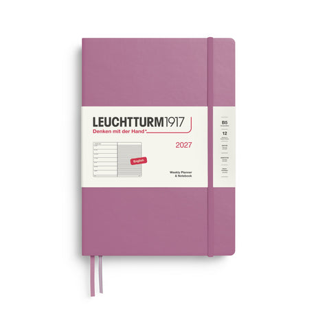 Weekly Planner & Notebook 2027, 12 Months, Ruled, English – Composition (B5) Hardcover Dusty Rose