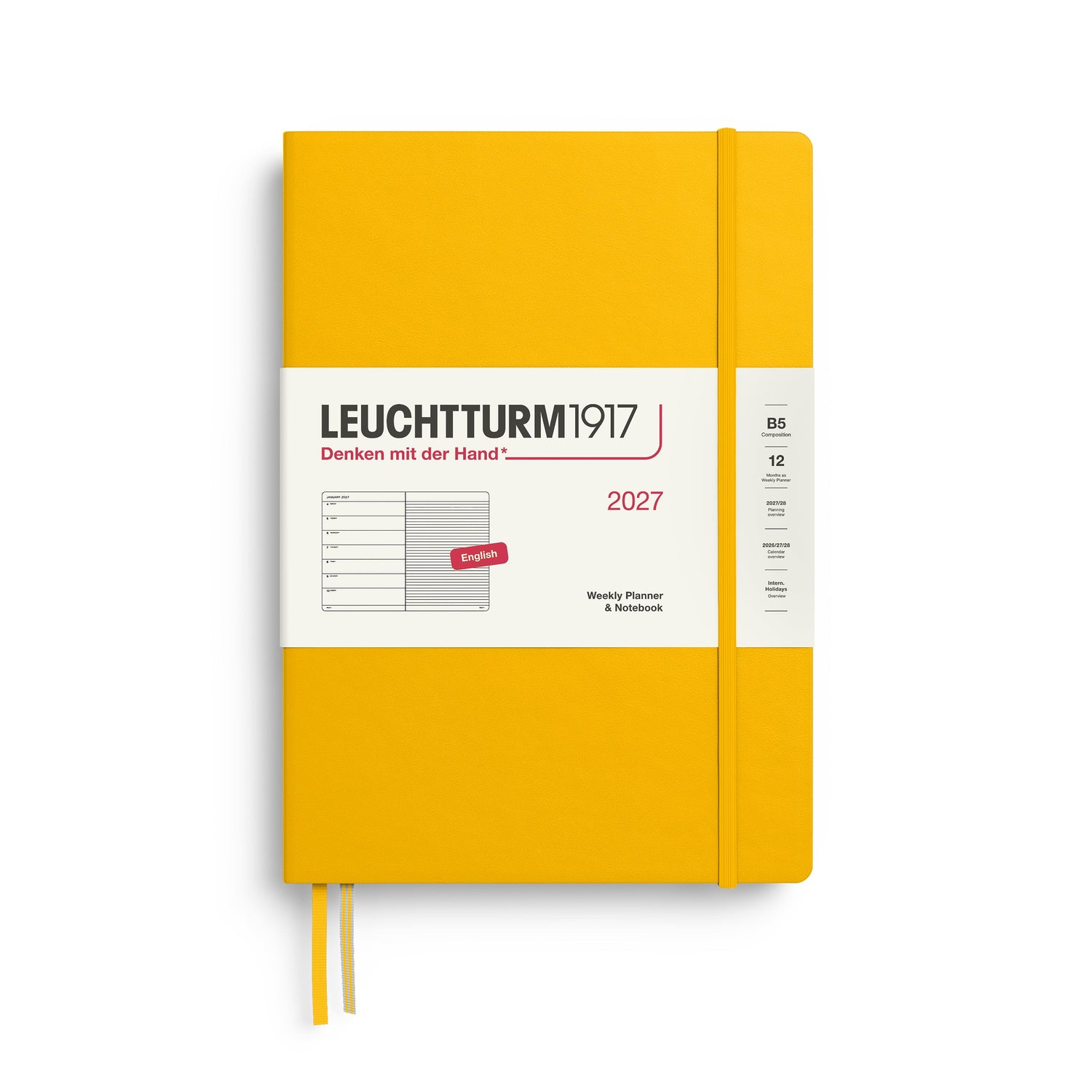 Weekly Planner & Notebook 2027, 12 Months, Ruled, English – Composition (B5) Hardcover Sunflower