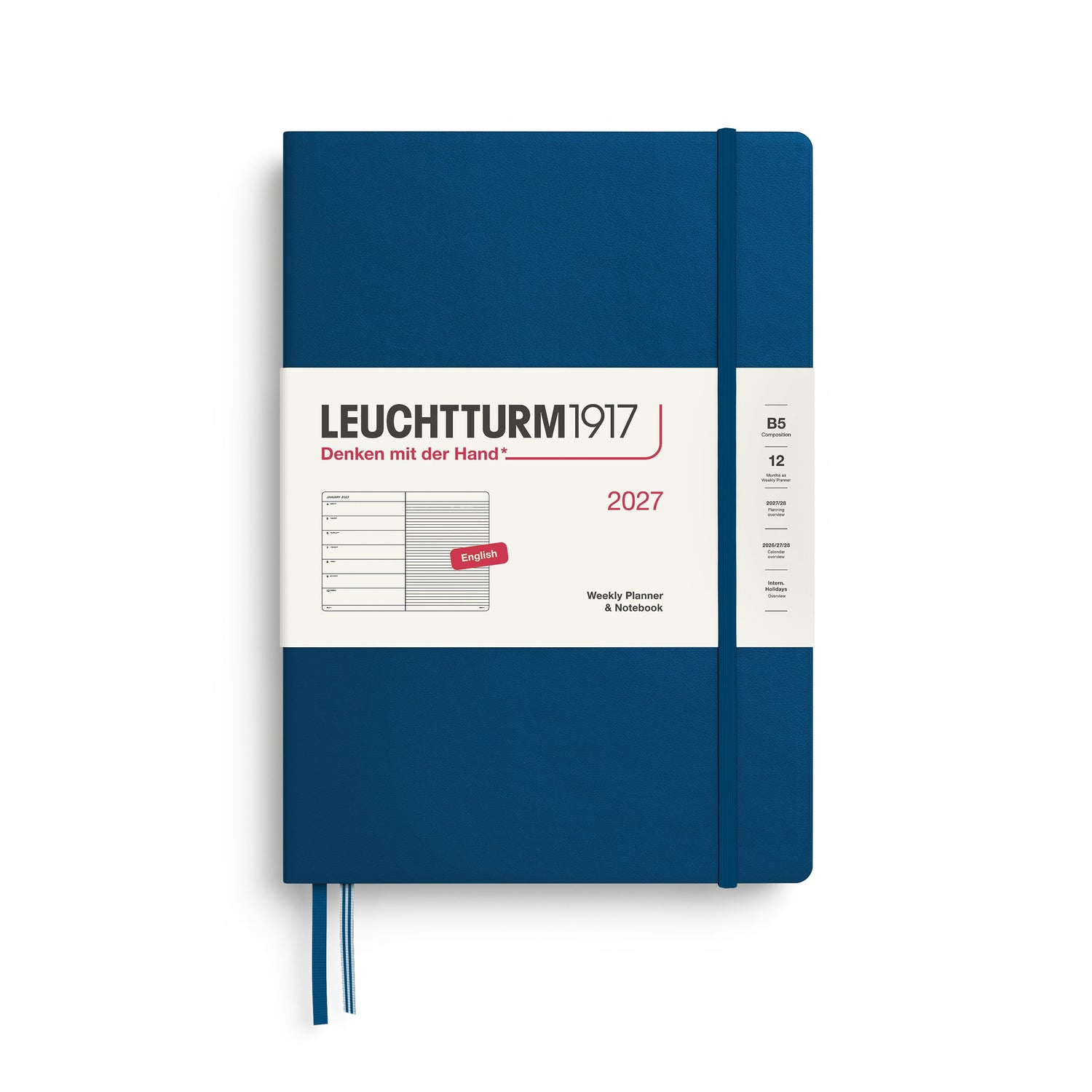 Weekly Planner & Notebook 2027, 12 Months, Ruled, English – Composition (B5) Hardcover Indigo