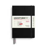 Weekly Planner & Notebook 2027, 12 Months, Ruled, English – Medium (A5) Hardcover Black