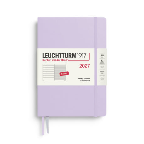 Weekly Planner & Notebook 2027, 12 Months, Ruled, English – Medium (A5) Hardcover Lilac