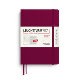 Weekly Planner & Notebook 2027, 12 Months, Ruled, English – Medium (A5) Hardcover Port Red