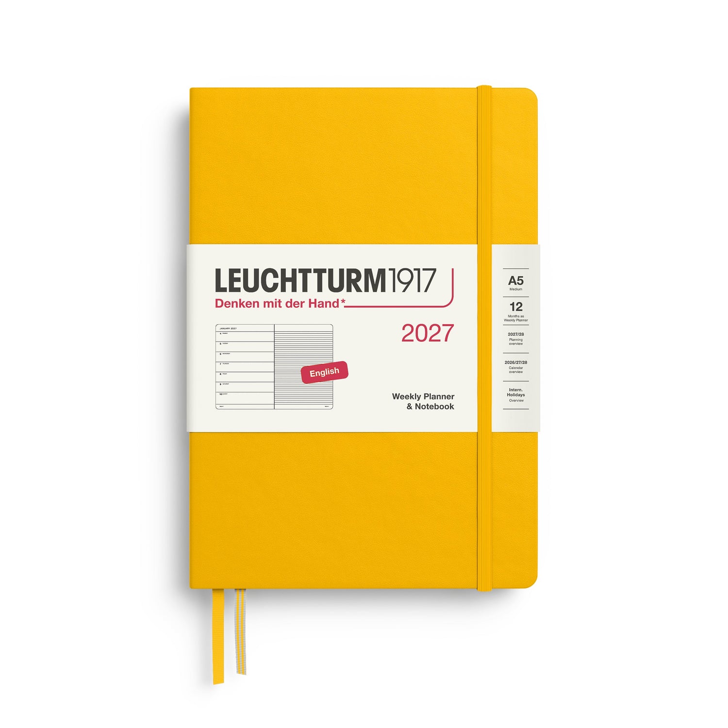 Weekly Planner & Notebook 2027, 12 Months, Ruled, English – Medium (A5) Hardcover Sunflower