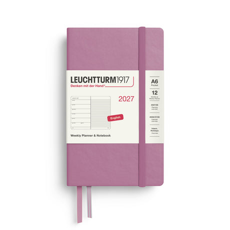 Weekly Planner & Notebook 2027, 12 Months, Ruled, English – Pocket (A6) Hardcover Dusty Rose