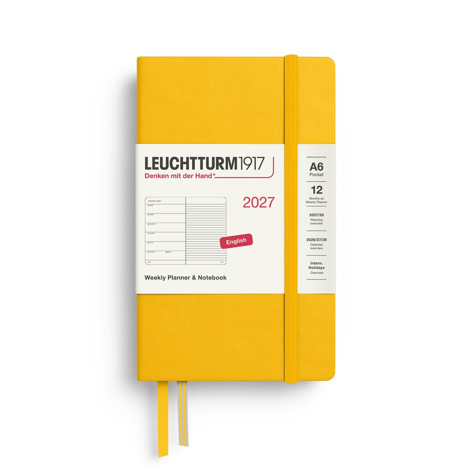 Weekly Planner & Notebook 2027, 12 Months, Ruled, English – Pocket (A6) Hardcover Sunflower
