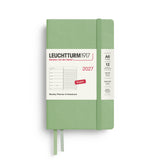 Weekly Planner & Notebook 2027, 12 Months, Ruled, English – Pocket (A6) Hardcover Sage