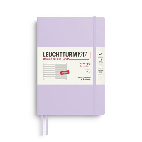 Weekly Planner & Notebook 2027, 12 Months, Ruled, English – Medium (A5) Softcover Lilac