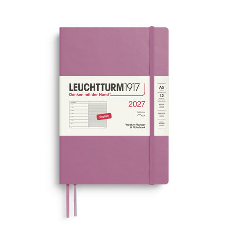 Weekly Planner & Notebook 2027, 12 Months, Ruled, English – Medium (A5) Softcover Dusty Rose