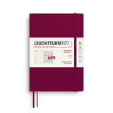 Weekly Planner & Notebook 2027, 12 Months, Ruled, English – Medium (A5) Softcover Port Red