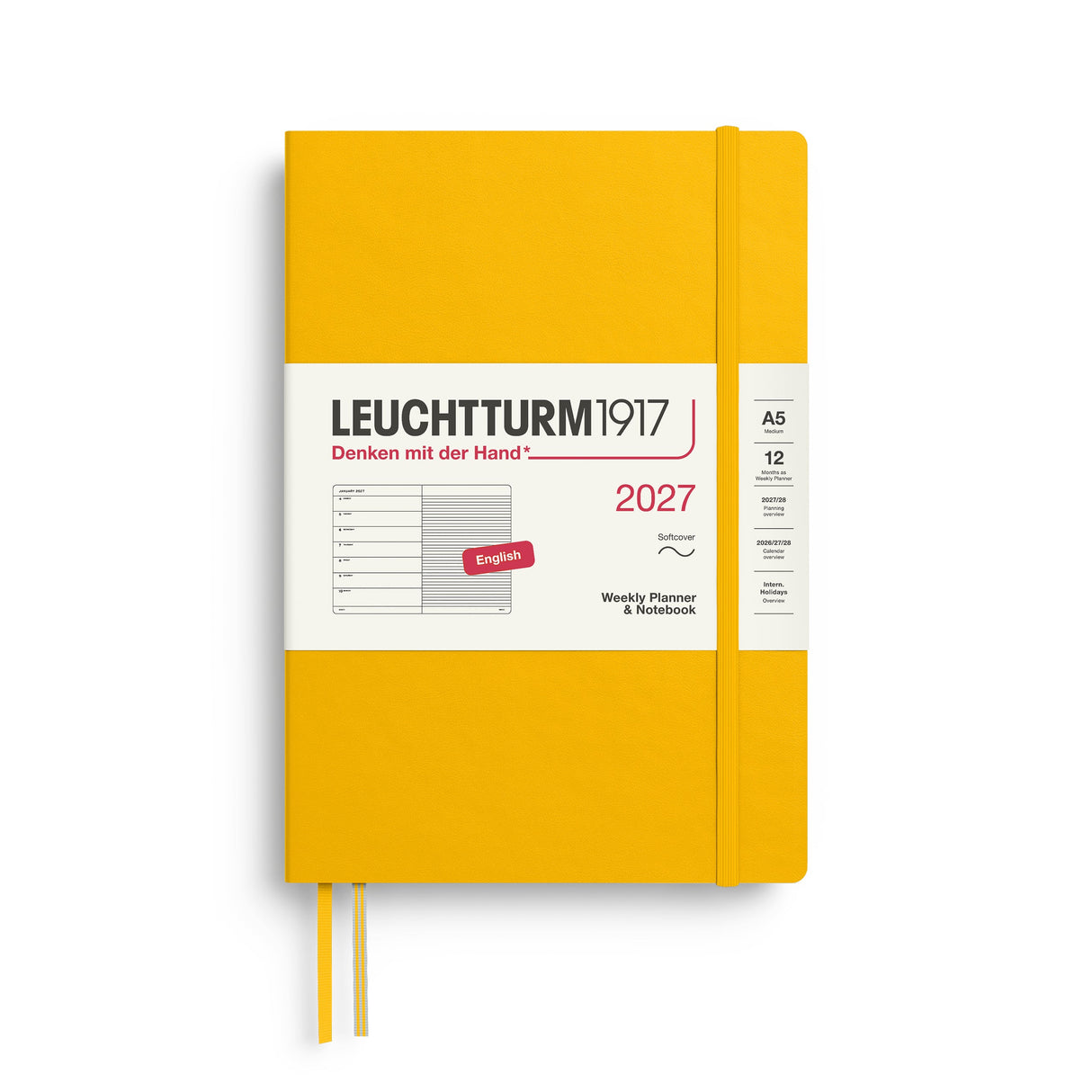 Weekly Planner & Notebook 2027, 12 Months, Ruled, English – Medium (A5) Softcover Sunflower
