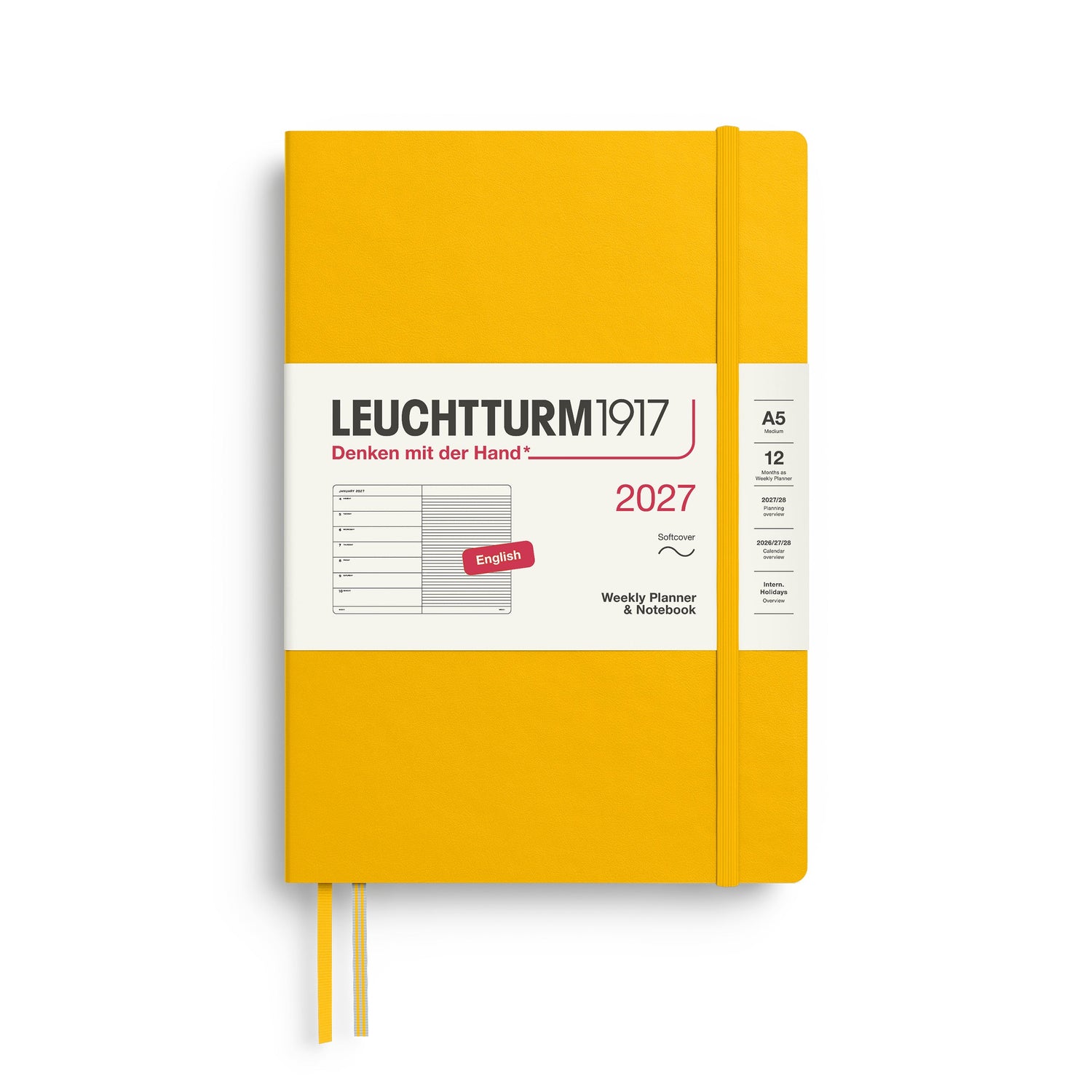 Weekly Planner & Notebook 2027, 12 Months, Ruled, English – Medium (A5) Softcover Sunflower