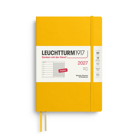 Weekly Planner & Notebook 2027, 12 Months, Ruled, English – Medium (A5) Softcover Sunflower