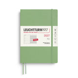 Weekly Planner & Notebook 2027, 12 Months, Ruled, English – Medium (A5) Softcover Sage