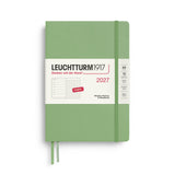 Weekly Planner & Notebook 2027, 12 Months, Dotted, English – Medium (A5) Hardcover Sage