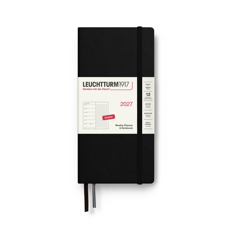 Weekly Planner & Notebook 2027, 12 Months, Dotted, English – Wallet (B6+ x A6) Hardcover Black