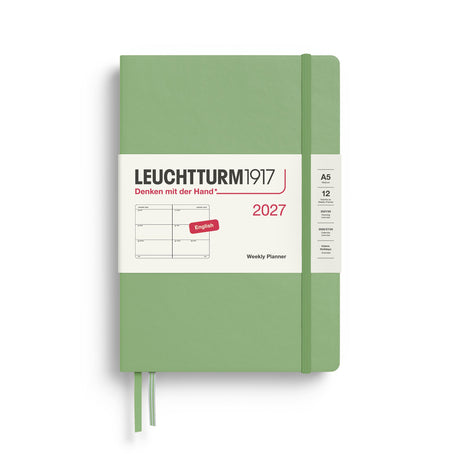 Weekly Planner 2027, 12 Months, English – Medium (A5) Hardcover Sage