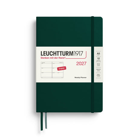 Weekly Planner 2027, 12 Months, English – Medium (A5) Hardcover Forest Green