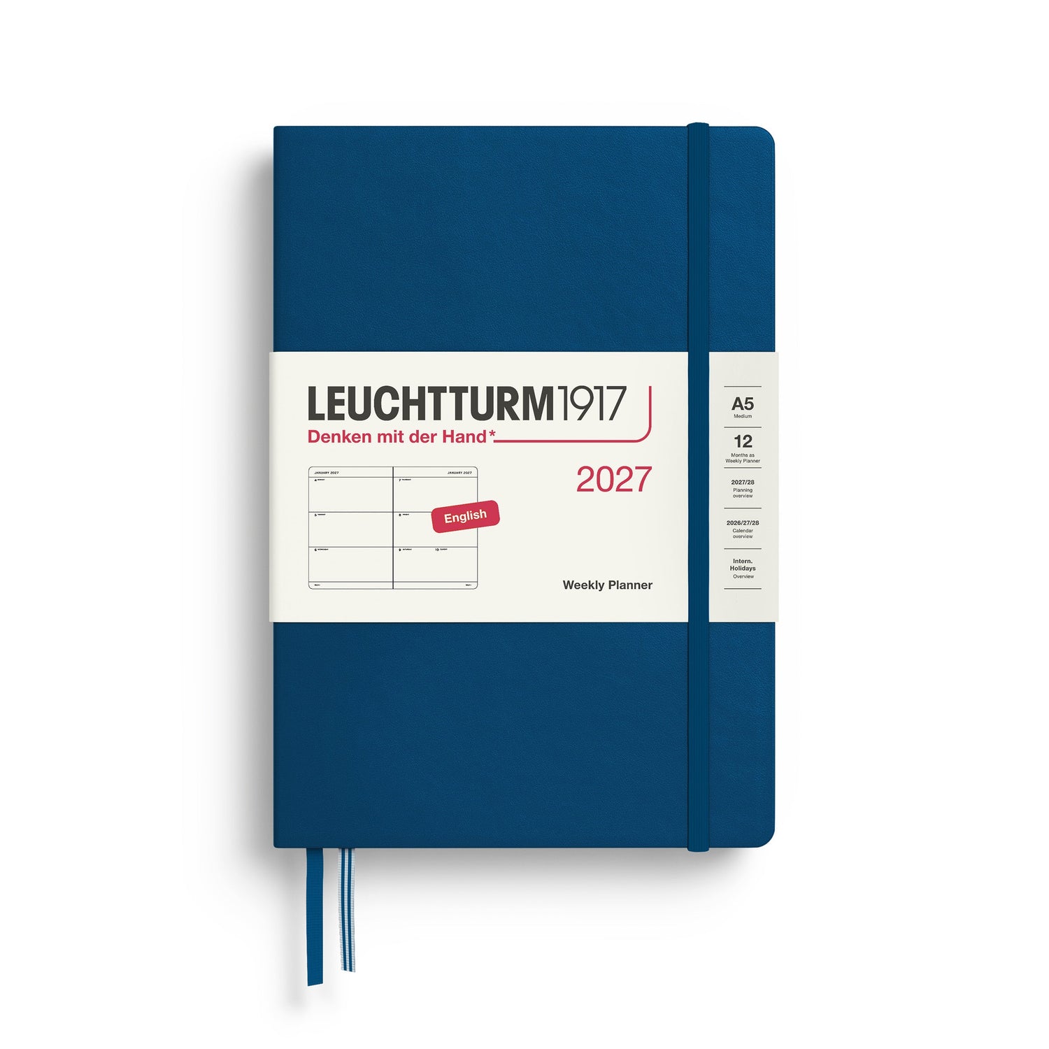 Weekly Planner 2027, 12 Months, English – Medium (A5) Hardcover Indigo