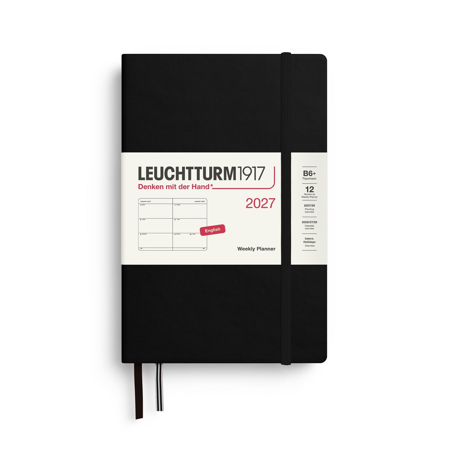 Weekly Planner 2027, 12 Months, English – Paperback (B6+) Hardcover Black