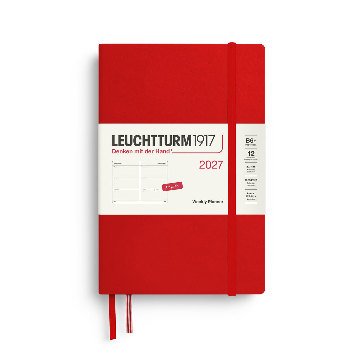 Weekly Planner 2027, 12 Months, English – Paperback (B6+) Hardcover Cherry