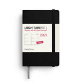 Weekly Planner 2027, 12 Months, English – Mini (A7) Hardcover Black