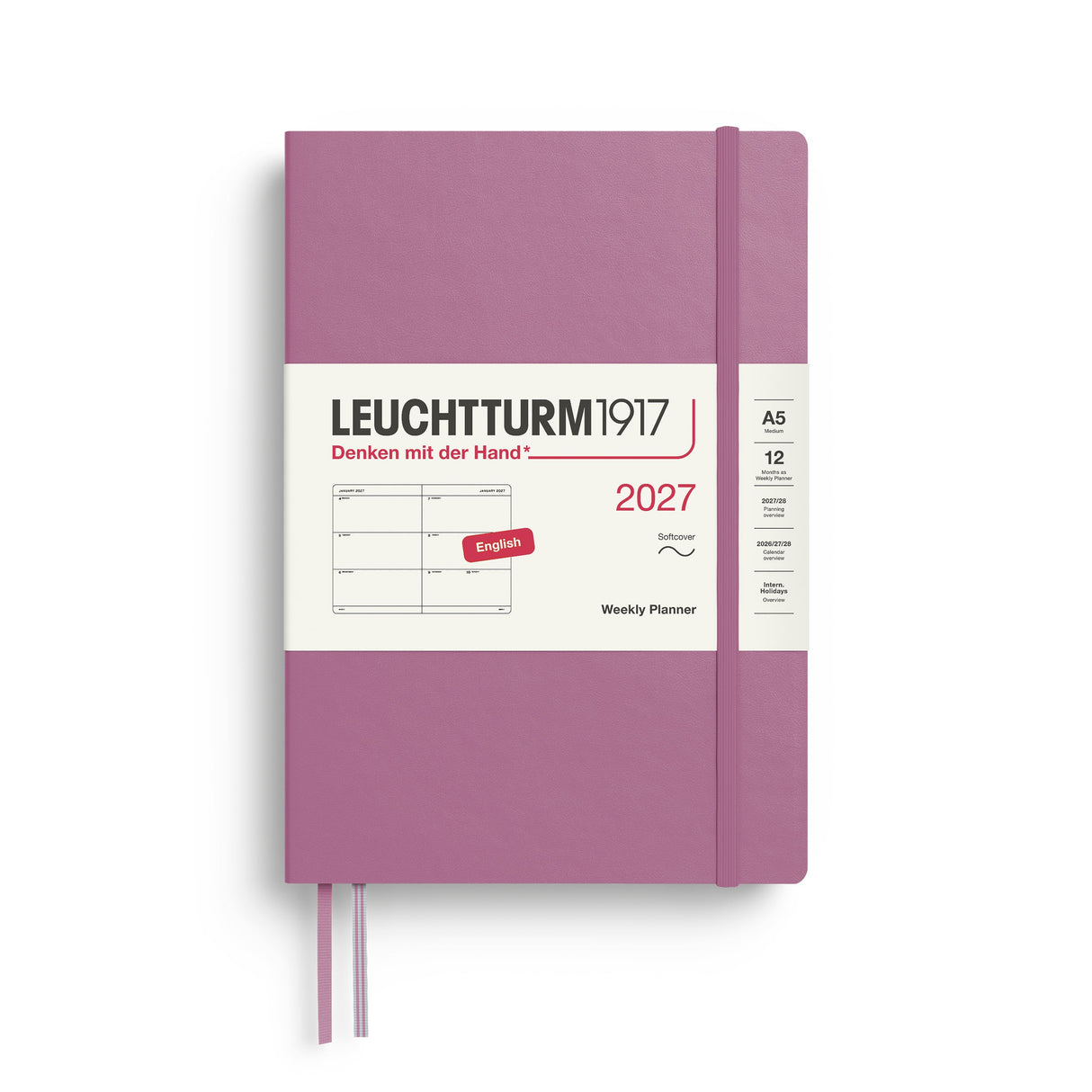 Weekly Planner 2027, 12 Months, English – Medium (A5) Softcover Dusty Rose