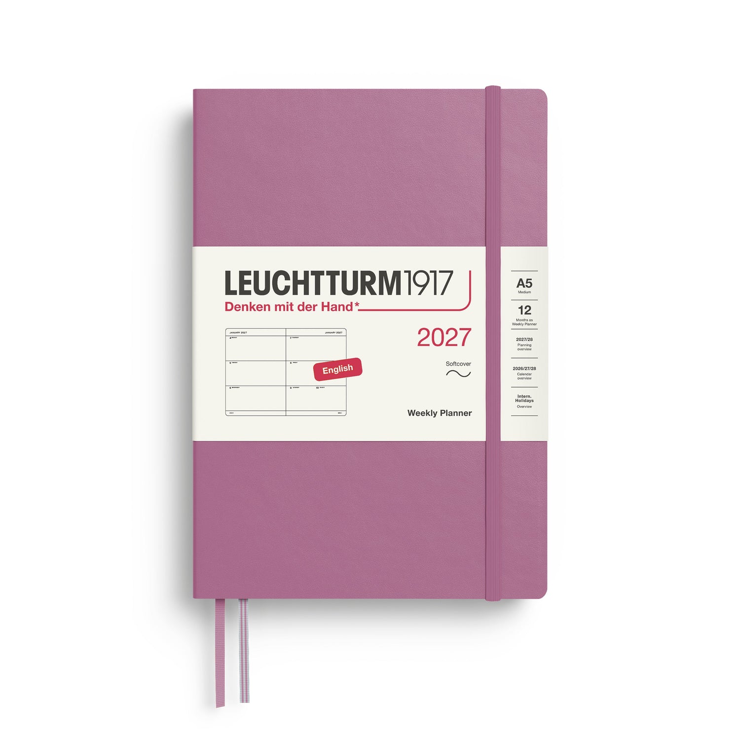 Weekly Planner 2027, 12 Months, English – Medium (A5) Softcover Dusty Rose