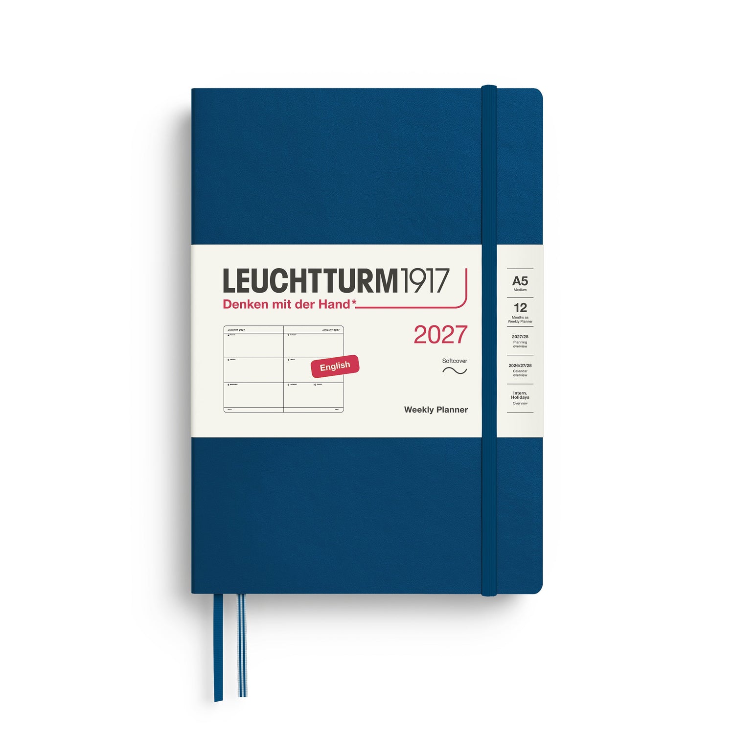 Weekly Planner 2027, 12 Months, English – Medium (A5) Softcover Indigo