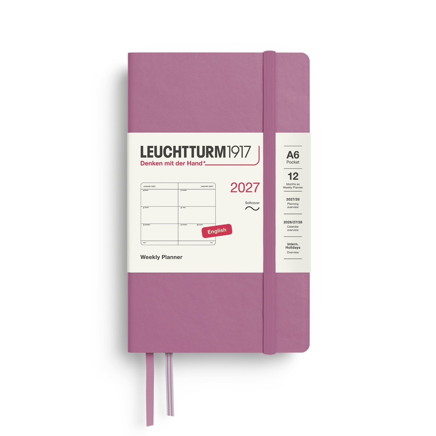 Weekly Planner 2027, 12 Months, English – Pocket (A6) Softcover Dusty Rose