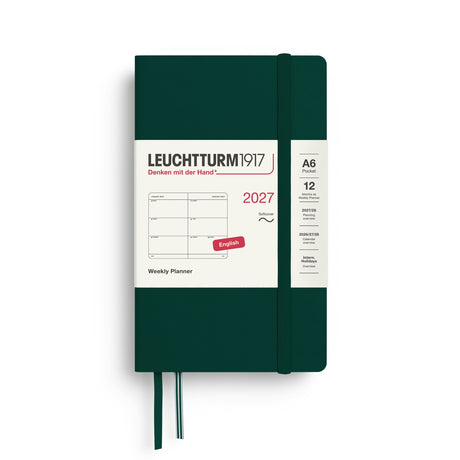 Weekly Planner 2027, 12 Months, English – Pocket (A6) Softcover Forest Green